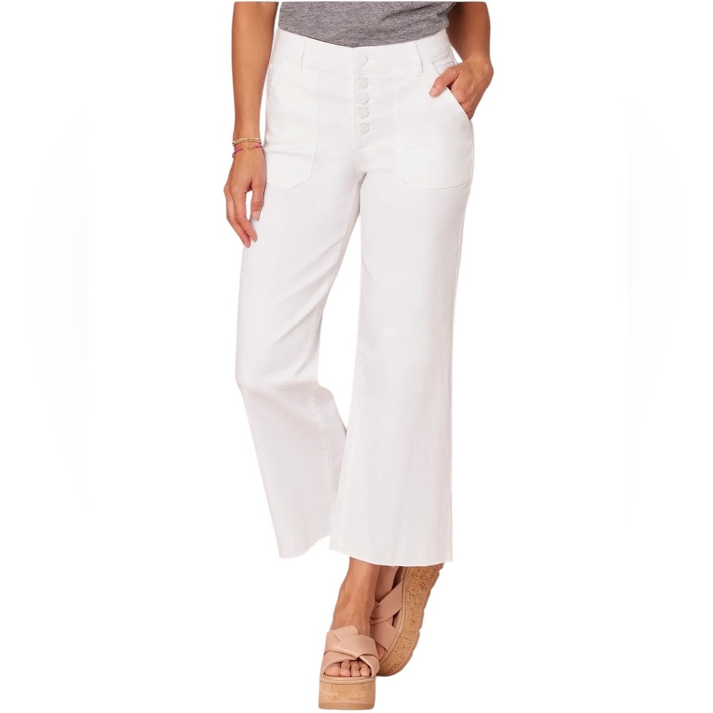 Democracy White Button Fly High-Rise Cropped Flare Jeans NWT Size 14